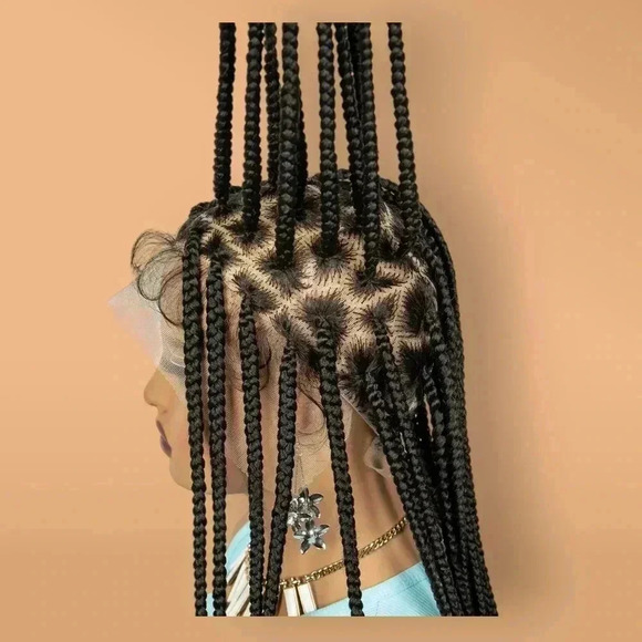 Knotless Box Braids,  full lace braided wig with bead Natural Baby Hair, 20 " - Picture 3 of 9